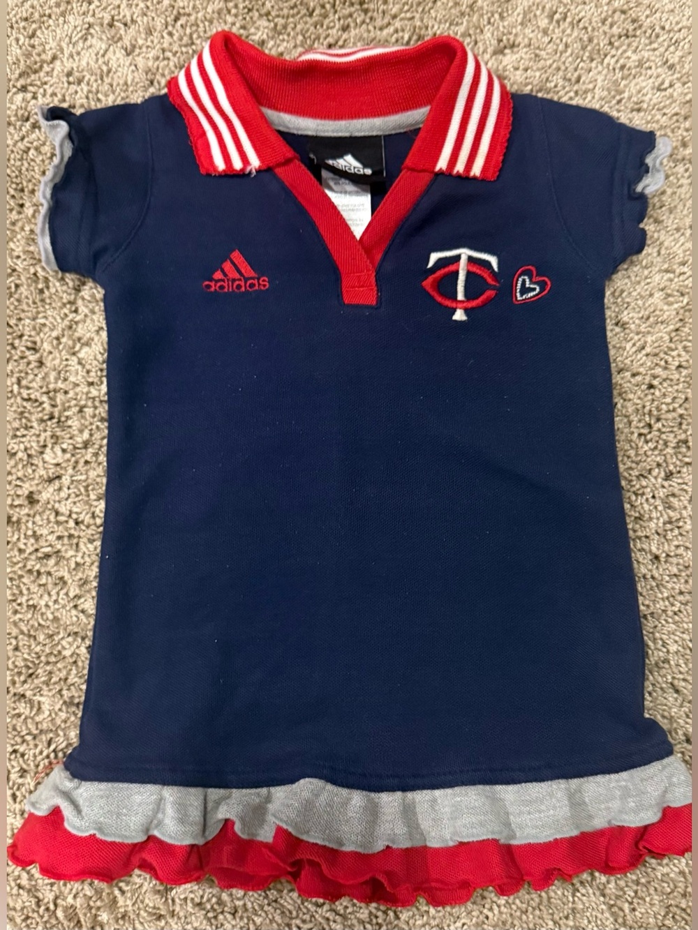 adidas Minnesota Twins Girls 2T Ruffle Polo Dress Navy Red Gray MLB